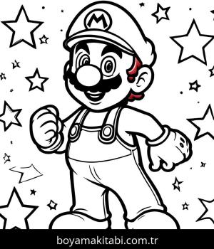 Mario boyama sayfası,  coloring page, popüler, detaylı, yuvarlak hatlı