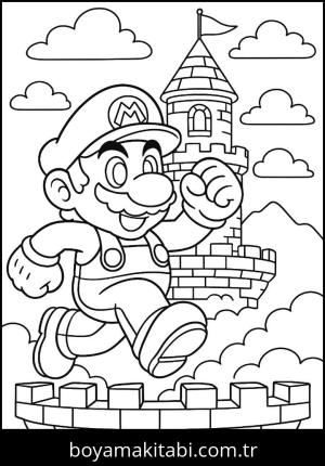 Mario boyama sayfası,  coloring page, karikatür, ince çizgili, karikatür