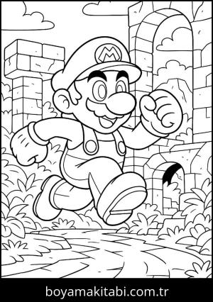 Mario boyama sayfası,  coloring page, şirin, çizgi, ince çizgili