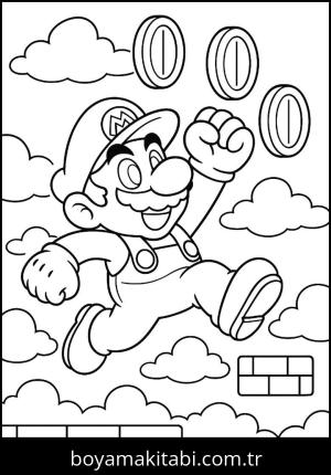 Mario boyama sayfası,  coloring page, çizgi, çerçeveli, renkli