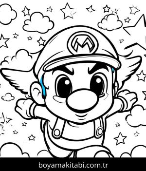 Mario boyama sayfası,  coloring page, mutlu, yuvarlak hatlı, kreatif