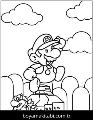 Mario boyama sayfası – basit çizim, kolay boyama