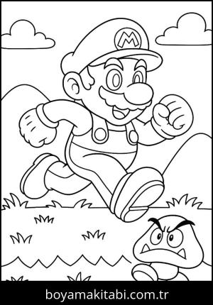 Mario boyama sayfası,  coloring page, eğlenceli, kreatif, çerçeveli