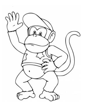 Mario boyama sayfası,  coloring page, Diddy Kong Elini Sallayarak, 