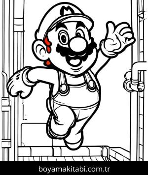 Mario boyama sayfası,  coloring page, mutlu, minimal, modern
