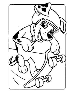 Marshall Paw Patrol boyama sayfası,  coloring page, Marshall kaykay üzerinde, 