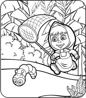 Maşa ile Koca Ayı boyama sayfası,  coloring page, Maşa Solucan Yakalıyor, 