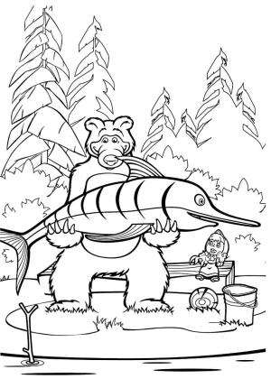 Maşa ile Koca Ayı boyama sayfası,  coloring page, Maşa ve Ayı ve Büyük Balık, 