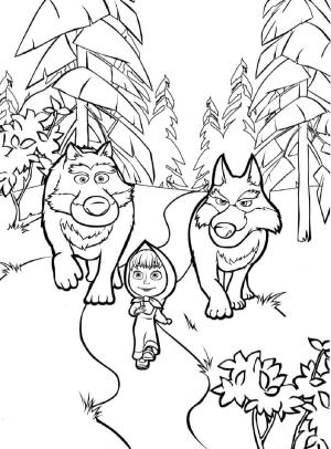 Maşa ile Koca Ayı boyama sayfası,  coloring page, Maşa ve İki Kurt, 