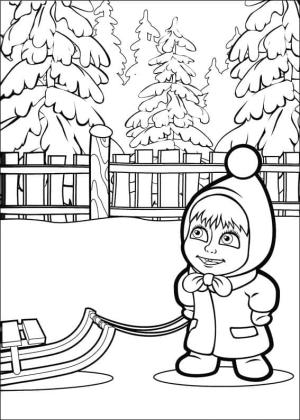 Maşa ile Koca Ayı boyama sayfası,  coloring page, Maşa ve Kızak, 