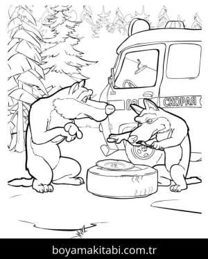 Maşa ile Koca Ayı boyama sayfası – sanatsal çalışma, çocuklar için