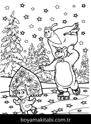 Maşa ile Koca Ayı boyama sayfası – sevimli karakter, sanatsal çalışma