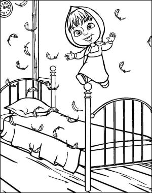 Maşa ile Koca Ayı boyama sayfası,  coloring page, Yatakta Zıplayan Maşa, 