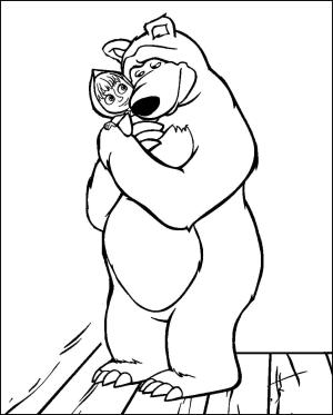 Maşa ile Koca Ayı boyama sayfası,  coloring page, Ayı Maşa’ya sarılıyor, 