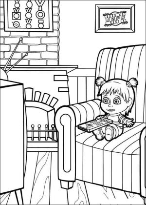 Maşa ile Koca Ayı boyama sayfası,  coloring page, Maşa TV izliyor, 