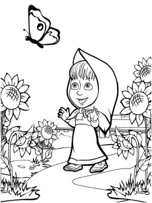 Maşa ile Koca Ayı boyama sayfası,  coloring page, Masha Cazar Mariposas, 