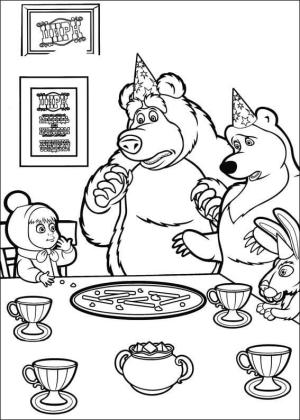 Maşa ile Koca Ayı boyama sayfası,  coloring page, Masha Comiendo, 