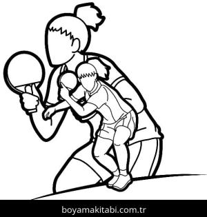 Masa Tenisi boyama sayfası – çocuklar için, çizgi film temalı