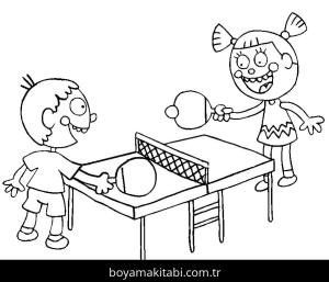 Masa Tenisi boyama sayfası – keyifli zaman, renkli çizimler