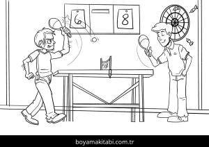 Masa Tenisi boyama sayfası – basit çizim, kolay boyama