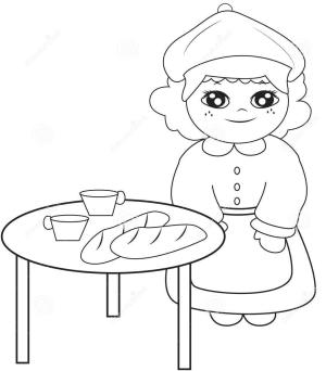 Masa boyama sayfası,  coloring page, Masada Ekmek ve çay, 