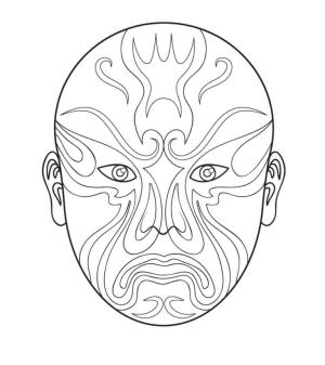 Maske boyama sayfası,  coloring page, Pekin operası beyaz maske, 