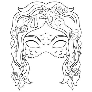 Maske boyama sayfası,  coloring page, Deniz prensesi maskesi., 