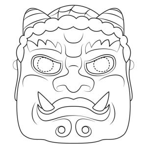 Maske boyama sayfası,  coloring page, Japon tatil maskesi., 