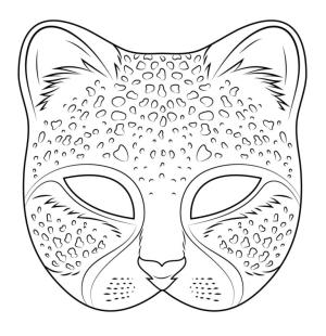 Maske boyama sayfası,  coloring page, Benekli leopar maskesi, 