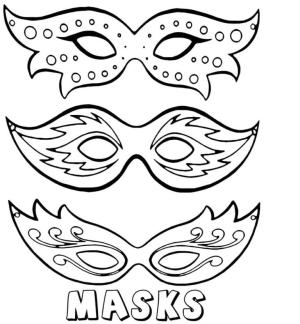 Maske boyama sayfası,  coloring page, Üç tür karnaval maskesi, 