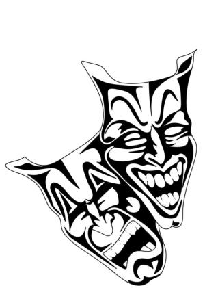 Maske boyama sayfası,  coloring page, İki Maske, 