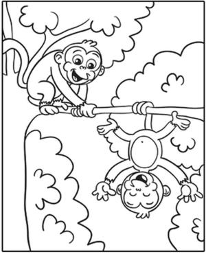 Maymun boyama sayfası, Monkey coloring page, Komik İki Maymun, 