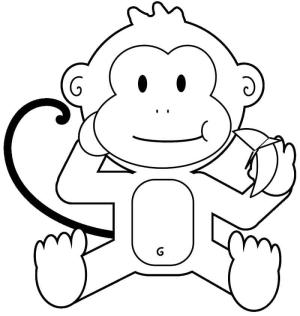 Maymun boyama sayfası, Monkey coloring page, Muz yiyen Karikatür Maymun, 