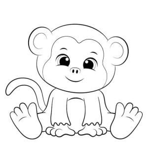 Maymun boyama sayfası, Monkey coloring page, Oturan Küçük Maymun, 