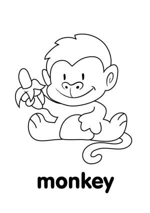 Maymun boyama sayfası, Monkey coloring page, Bebek Maymun Yeme, 