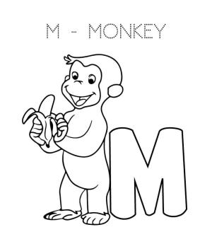 Maymun boyama sayfası, Monkey coloring page, Maymun için M Harfi, 