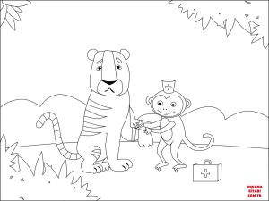 Maymun boyama sayfası, Monkey coloring page, , monkeys doctor animal 