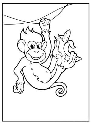 Maymun boyama sayfası, Monkey coloring page, Maymun Muzlu Dal Ağacı Tırmanma, 