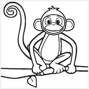 Maymun boyama sayfası, Monkey coloring page, Dal Ağacında Oturan Maymun çizin, 