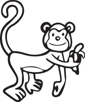 Maymun boyama sayfası, Monkey coloring page, Temel Çizim Maymun, 