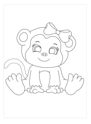 Maymun boyama sayfası, Monkey coloring page, Oturan Maymun Kız, 