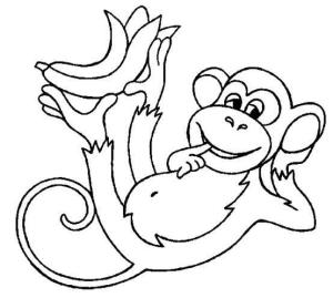 Maymun boyama sayfası, Monkey coloring page, Muzlu Komik Maymun, 