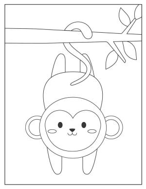 Maymun boyama sayfası, Monkey coloring page, Kawaii Maymun, 