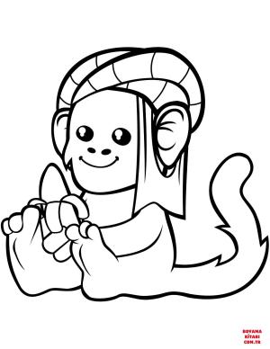 Maymun boyama sayfası, Monkey coloring page, , monkeys cute monkey in a turban with banana 