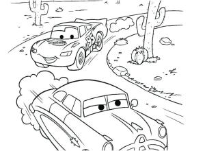 Şimşek Mcqueen boyama sayfası,  coloring page, Doc Hudson ile McQueen Yarışı, 