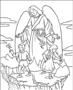 Melek boyama sayfası,  coloring page, Melek ve iki çocuk, 