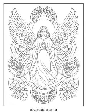 Melek boyama sayfası – sevimli karakter, sanatsal çalışma