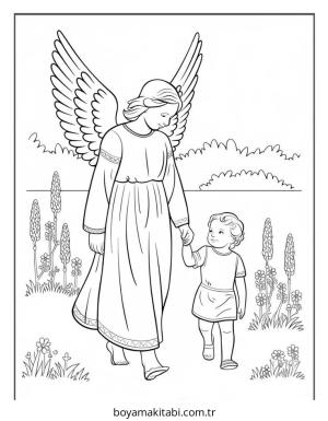 Melek boyama sayfası – basit çizim, kolay boyama