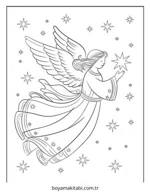 Melek boyama sayfası – çizgi film temalı, basit çizim