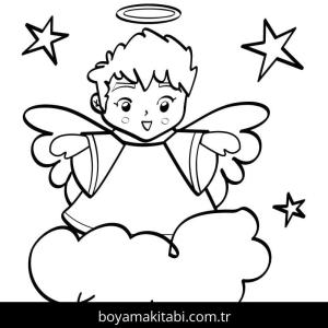 Melek boyama sayfası – sevimli karakter, sanatsal çalışma